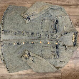 LCW Jeans Distressed Denim Shacket Size L Light Wash Vintage Style